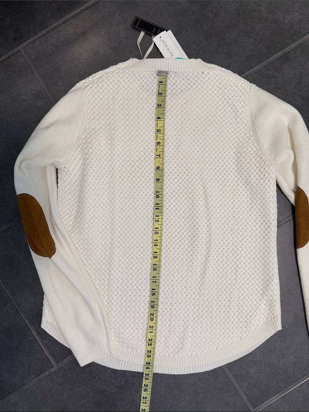 Lety & Me Josey Elbow Patch Cream Textured Crewneck Sweater S - Picture 13 of 16